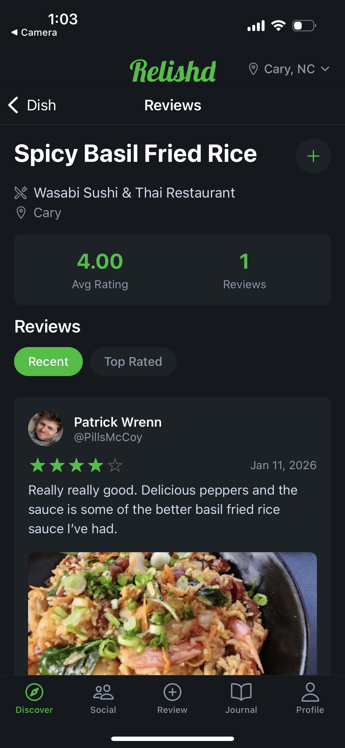 Dish reviews with photos